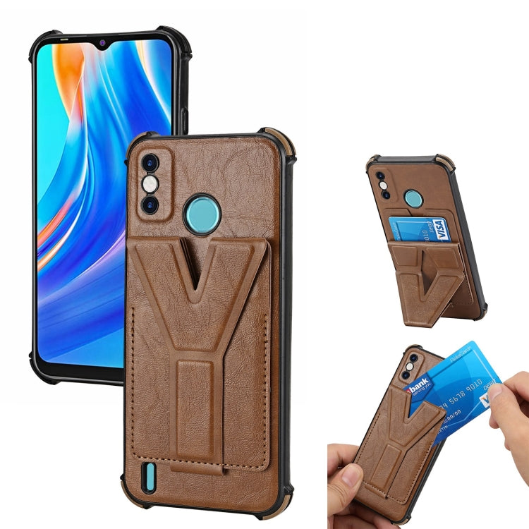 For Tecno Spark Go 2020 Y Style Multifunction Card Stand Back Cover PU + TPU + PC Magnetic Shockproof Case
