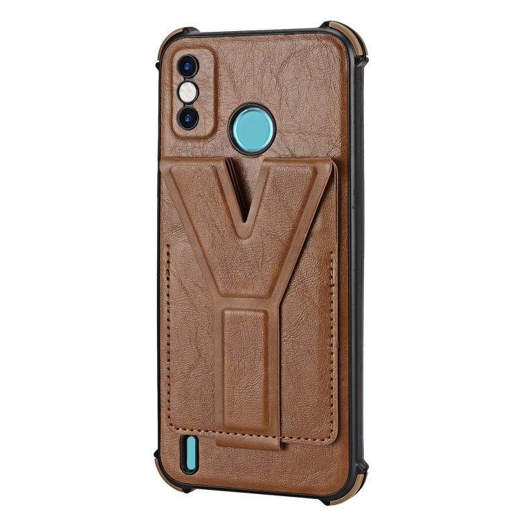 For Tecno Spark Go 2020 Y Style Multifunction Card Stand Back Cover PU + TPU + PC Magnetic Shockproof Case