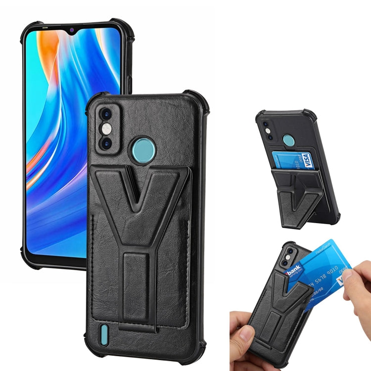 For Tecno Spark Go 2020 Y Style Multifunction Card Stand Back Cover PU + TPU + PC Magnetic Shockproof Case