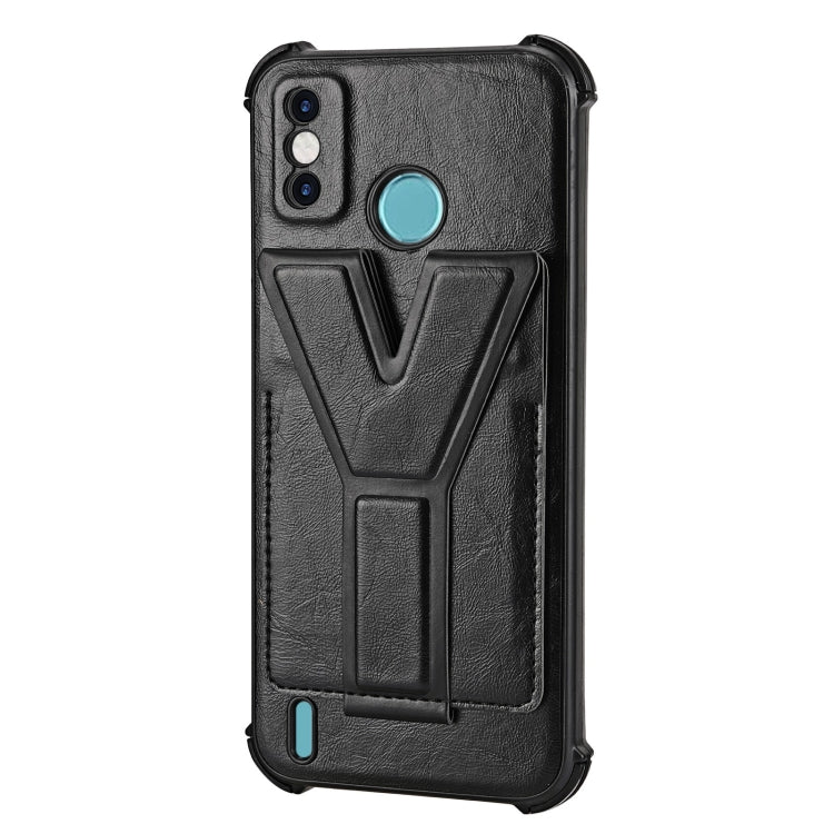 For Tecno Spark Go 2020 Y Style Multifunction Card Stand Back Cover PU + TPU + PC Magnetic Shockproof Case