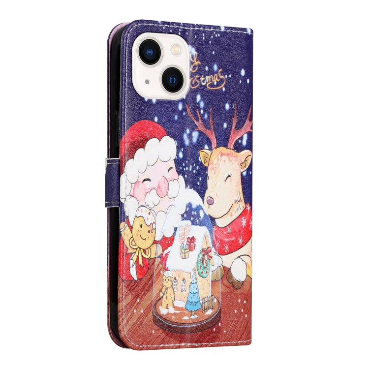 For iPhone 13 mini Silk Texture Christmas Painted Pattern Horizontal Flip Leather Case with Holder & Card Slots & Wallet & Photo Frame