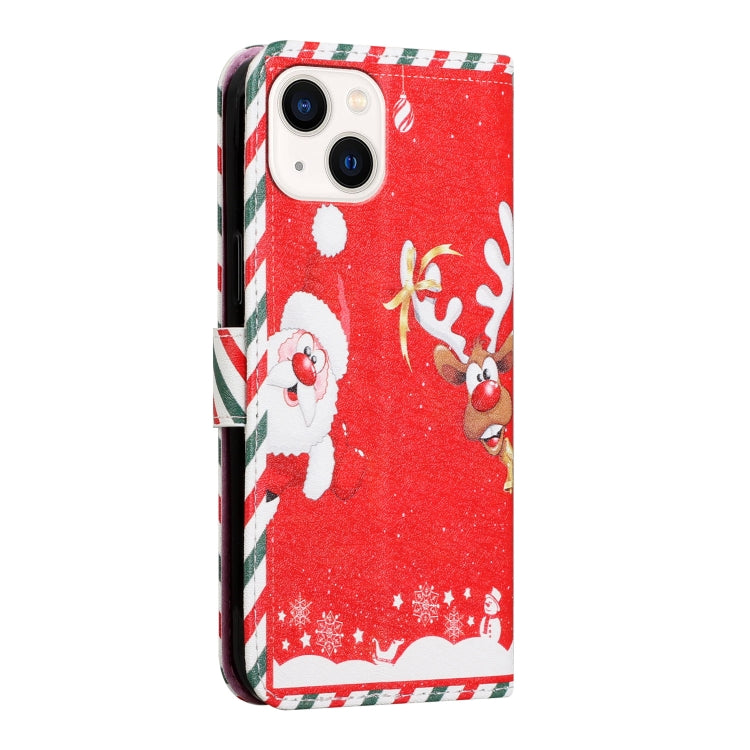 For iPhone 13 Silk Texture Christmas Painted Pattern Horizontal Flip Leather Case with Holder & Card Slots & Wallet & Photo Frame
