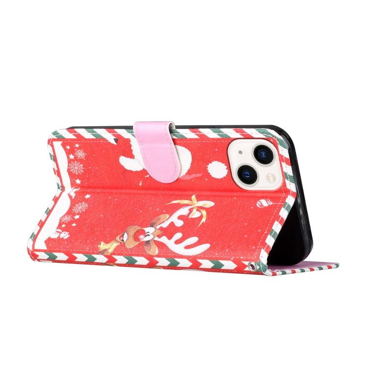 For iPhone 13 Silk Texture Christmas Painted Pattern Horizontal Flip Leather Case with Holder & Card Slots & Wallet & Photo Frame