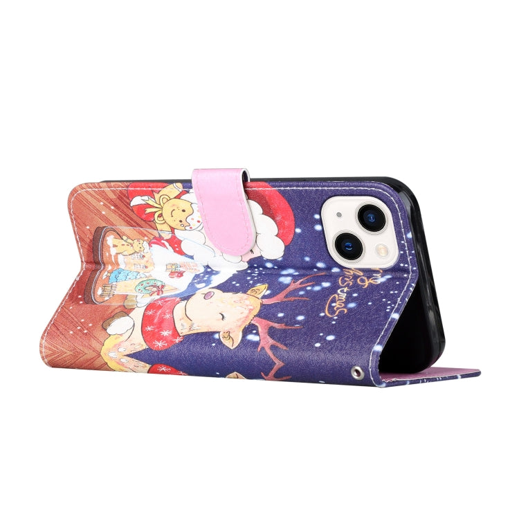For iPhone 13 Silk Texture Christmas Painted Pattern Horizontal Flip Leather Case with Holder & Card Slots & Wallet & Photo Frame