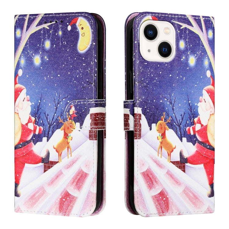For iPhone 13 Silk Texture Christmas Painted Pattern Horizontal Flip Leather Case with Holder & Card Slots & Wallet & Photo Frame