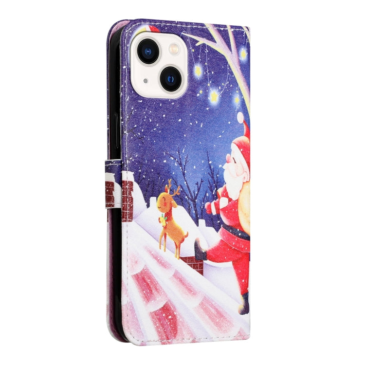 For iPhone 13 Silk Texture Christmas Painted Pattern Horizontal Flip Leather Case with Holder & Card Slots & Wallet & Photo Frame