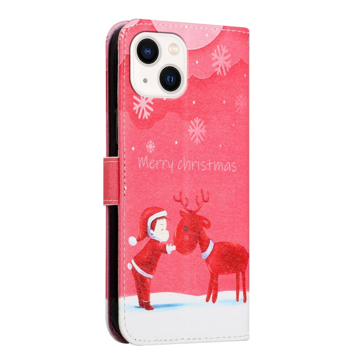 For iPhone 13 Silk Texture Christmas Painted Pattern Horizontal Flip Leather Case with Holder & Card Slots & Wallet & Photo Frame