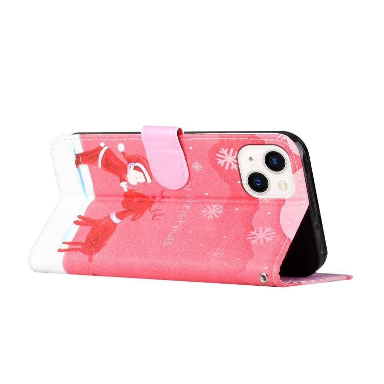 For iPhone 13 Silk Texture Christmas Painted Pattern Horizontal Flip Leather Case with Holder & Card Slots & Wallet & Photo Frame