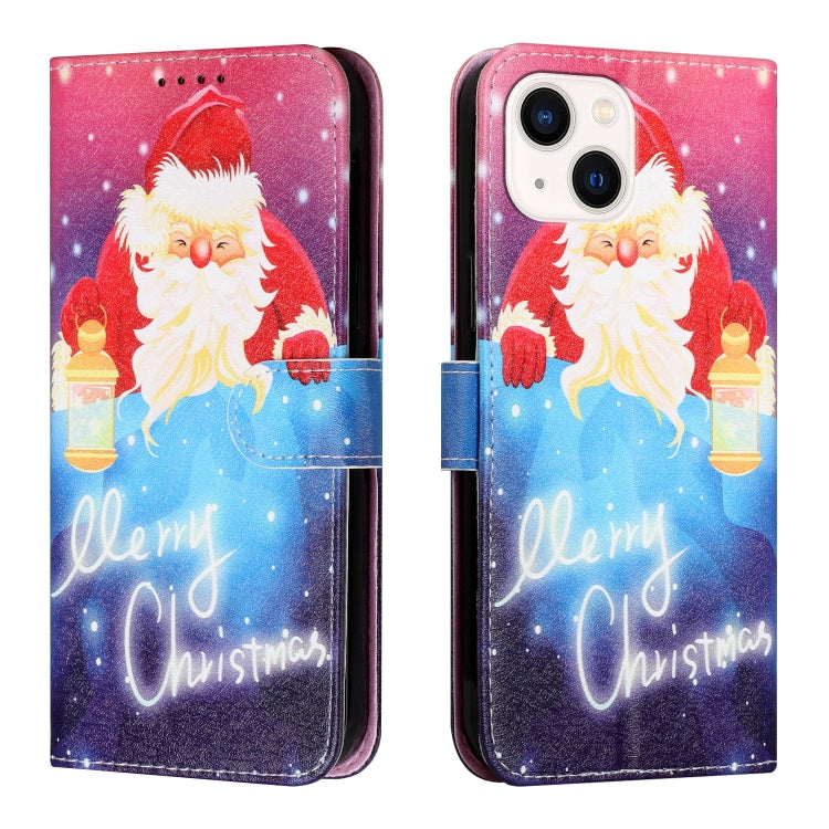 For iPhone 13 Silk Texture Christmas Painted Pattern Horizontal Flip Leather Case with Holder & Card Slots & Wallet & Photo Frame