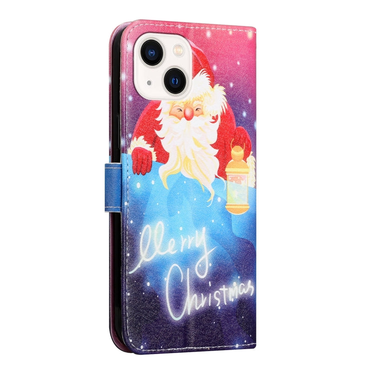 For iPhone 13 Silk Texture Christmas Painted Pattern Horizontal Flip Leather Case with Holder & Card Slots & Wallet & Photo Frame