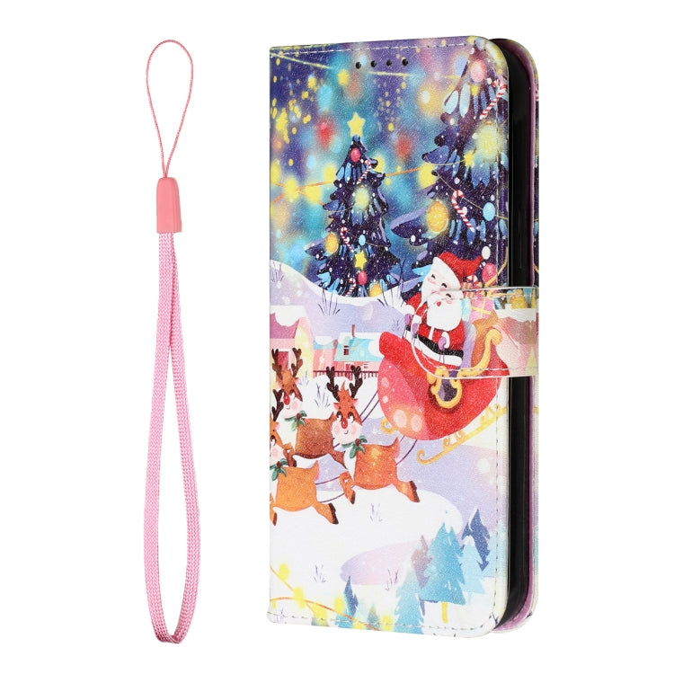 For iPhone 13 Silk Texture Christmas Painted Pattern Horizontal Flip Leather Case with Holder & Card Slots & Wallet & Photo Frame