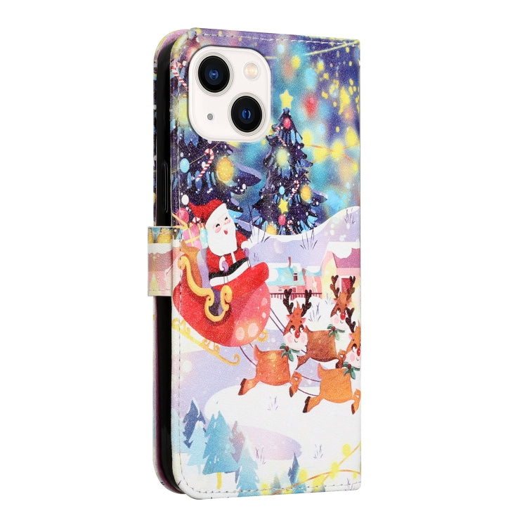 For iPhone 13 Silk Texture Christmas Painted Pattern Horizontal Flip Leather Case with Holder & Card Slots & Wallet & Photo Frame