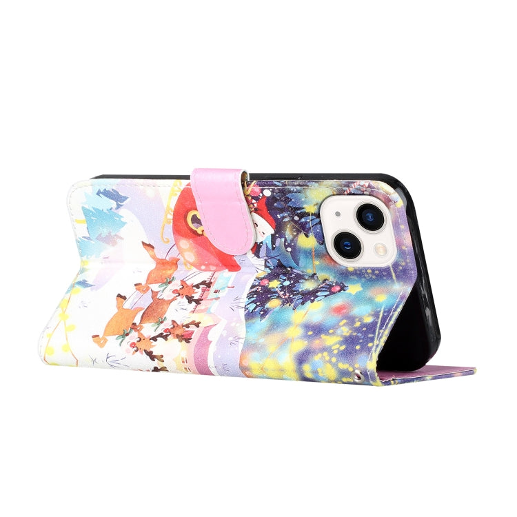For iPhone 13 Silk Texture Christmas Painted Pattern Horizontal Flip Leather Case with Holder & Card Slots & Wallet & Photo Frame
