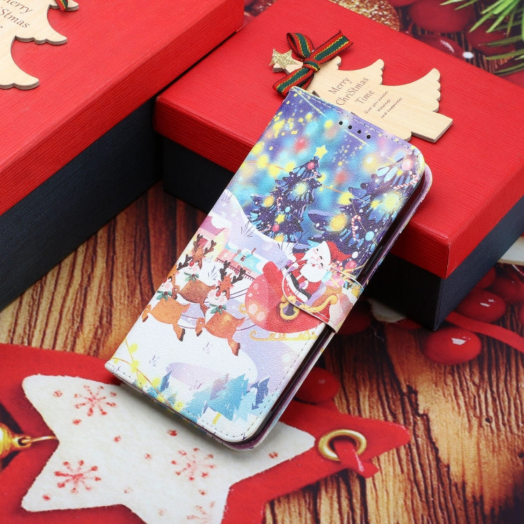For iPhone 13 Silk Texture Christmas Painted Pattern Horizontal Flip Leather Case with Holder & Card Slots & Wallet & Photo Frame