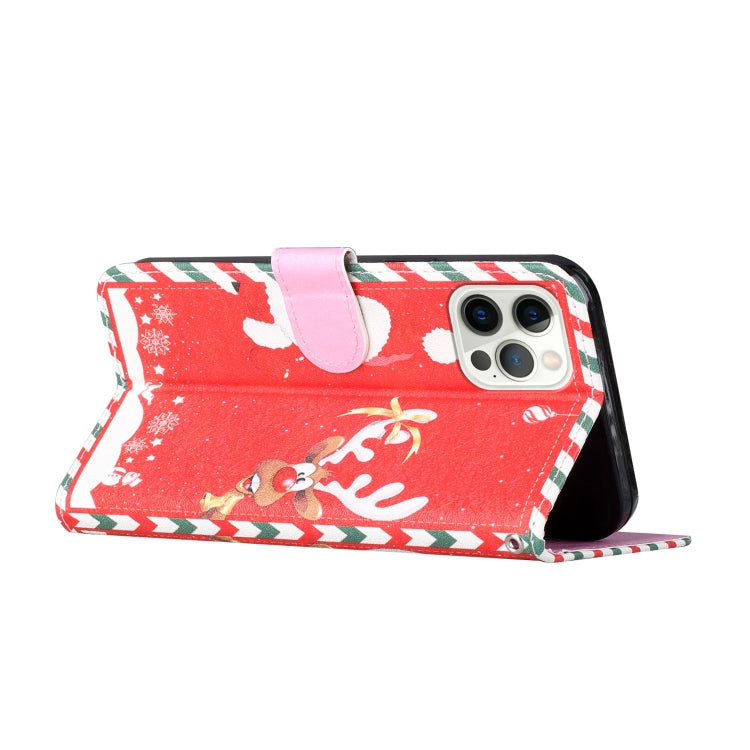 For iPhone 13 Pro Silk Texture Christmas Painted Pattern Horizontal Flip Leather Case with Holder & Card Slots & Wallet & Photo Frame