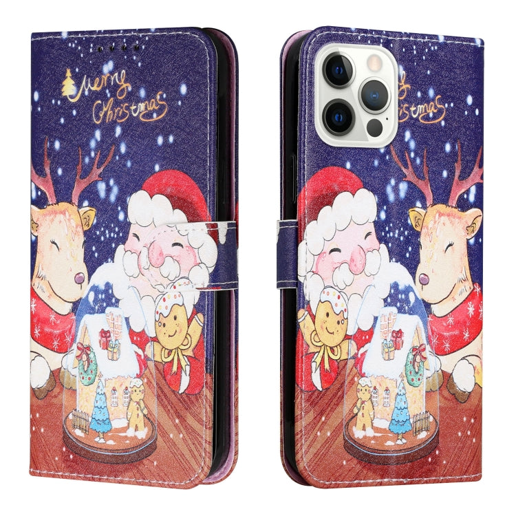 For iPhone 13 Pro Silk Texture Christmas Painted Pattern Horizontal Flip Leather Case with Holder & Card Slots & Wallet & Photo Frame