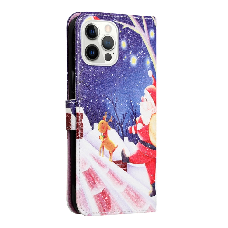 For iPhone 13 Pro Silk Texture Christmas Painted Pattern Horizontal Flip Leather Case with Holder & Card Slots & Wallet & Photo Frame