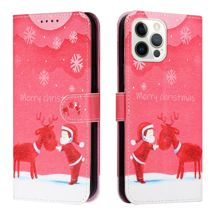 For iPhone 13 Pro Silk Texture Christmas Painted Pattern Horizontal Flip Leather Case with Holder & Card Slots & Wallet & Photo Frame