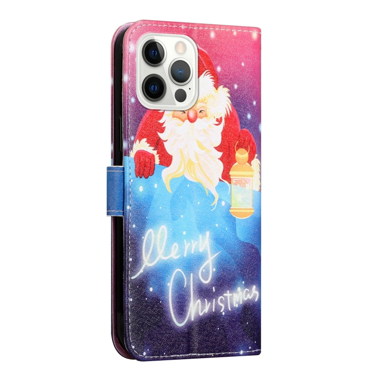 For iPhone 13 Pro Silk Texture Christmas Painted Pattern Horizontal Flip Leather Case with Holder & Card Slots & Wallet & Photo Frame