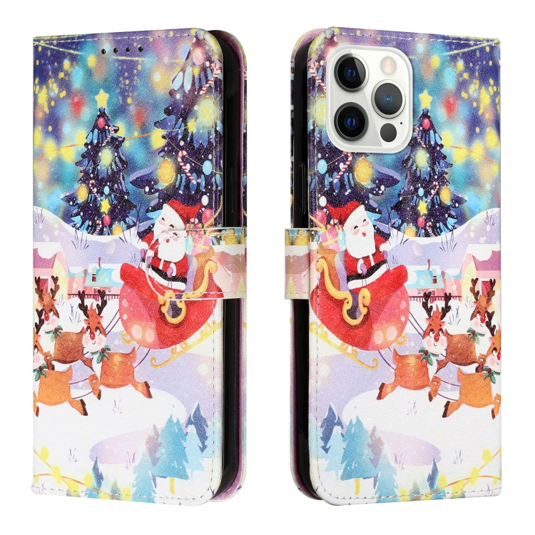 For iPhone 13 Pro Silk Texture Christmas Painted Pattern Horizontal Flip Leather Case with Holder & Card Slots & Wallet & Photo Frame