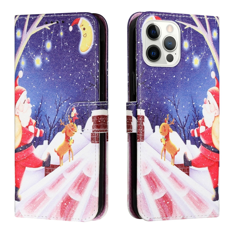 For iPhone 13 Pro Max Silk Texture Christmas Painted Pattern Horizontal Flip Leather Case with Holder & Card Slots & Wallet & Photo Frame