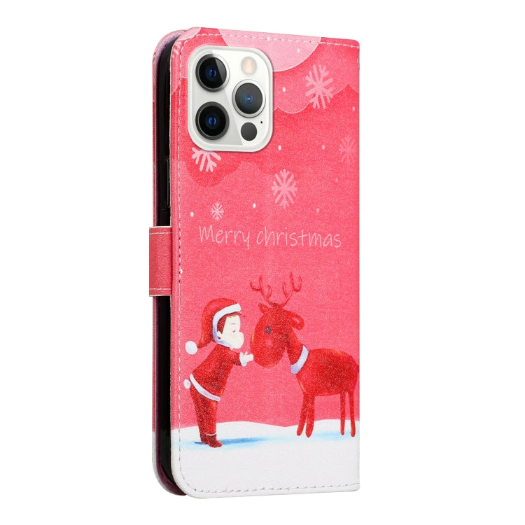 For iPhone 13 Pro Max Silk Texture Christmas Painted Pattern Horizontal Flip Leather Case with Holder & Card Slots & Wallet & Photo Frame