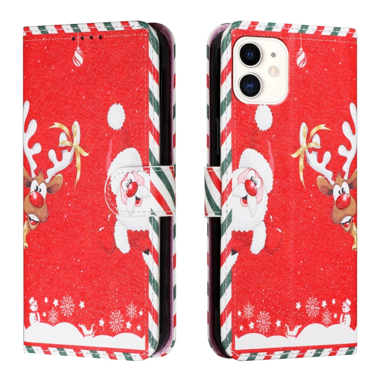 For iPhone 12 mini Silk Texture Christmas Painted Pattern Horizontal Flip Leather Case with Holder & Card Slots & Wallet & Photo Frame