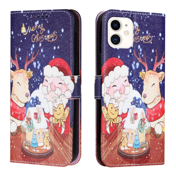 For iPhone 12 mini Silk Texture Christmas Painted Pattern Horizontal Flip Leather Case with Holder & Card Slots & Wallet & Photo Frame