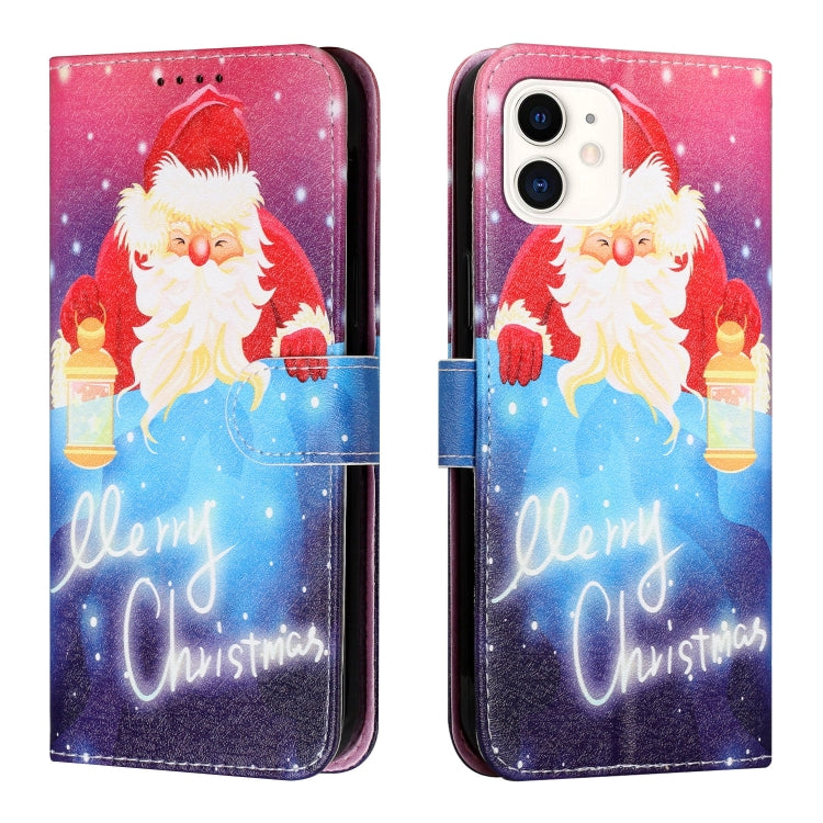 For iPhone 12 mini Silk Texture Christmas Painted Pattern Horizontal Flip Leather Case with Holder & Card Slots & Wallet & Photo Frame
