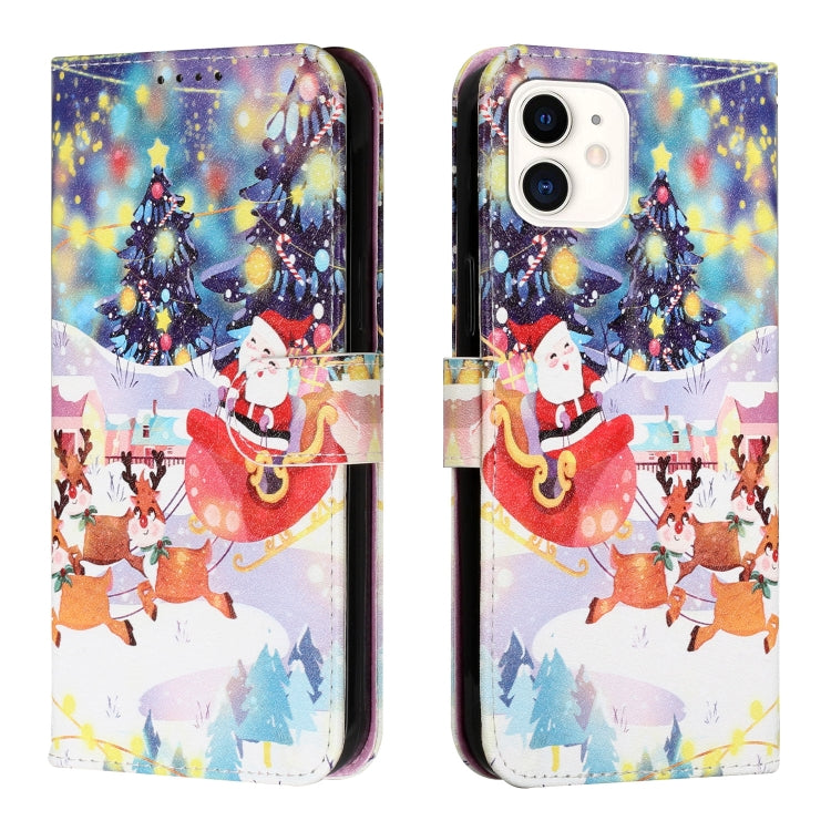 For iPhone 12 mini Silk Texture Christmas Painted Pattern Horizontal Flip Leather Case with Holder & Card Slots & Wallet & Photo Frame