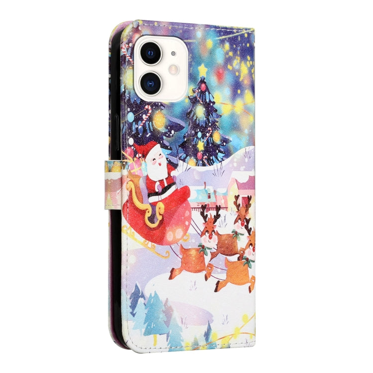 For iPhone 12 mini Silk Texture Christmas Painted Pattern Horizontal Flip Leather Case with Holder & Card Slots & Wallet & Photo Frame