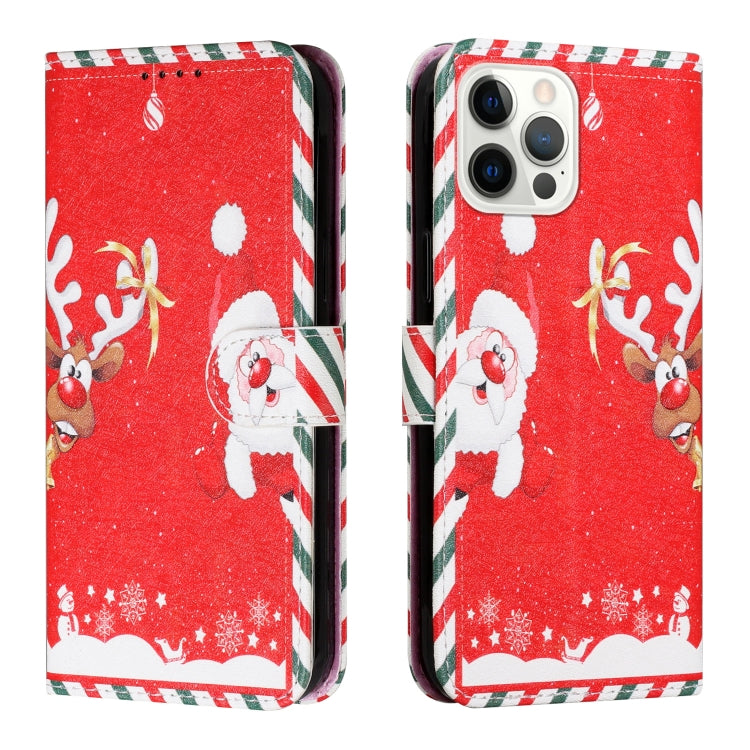 For iPhone 12 / 12 Pro Silk Texture Christmas Painted Pattern Horizontal Flip Leather Case with Holder & Card Slots & Wallet & Photo Frame