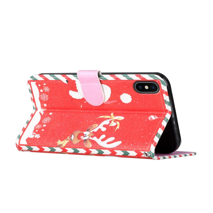 For iPhone X / XS Silk Texture Christmas Painted Pattern Horizontal Flip Leather Case with Holder & Card Slots & Wallet & Photo Frame
