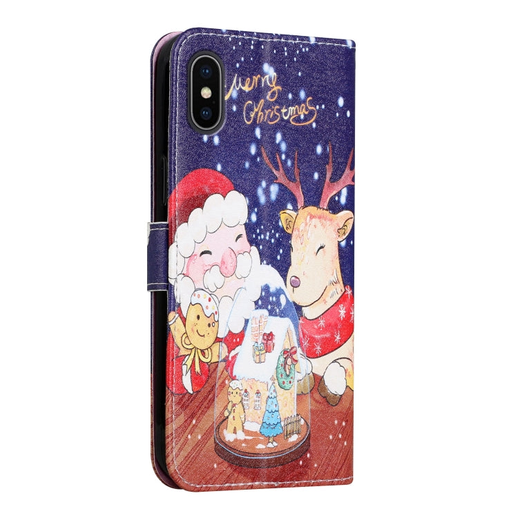 For iPhone X / XS Silk Texture Christmas Painted Pattern Horizontal Flip Leather Case with Holder & Card Slots & Wallet & Photo Frame