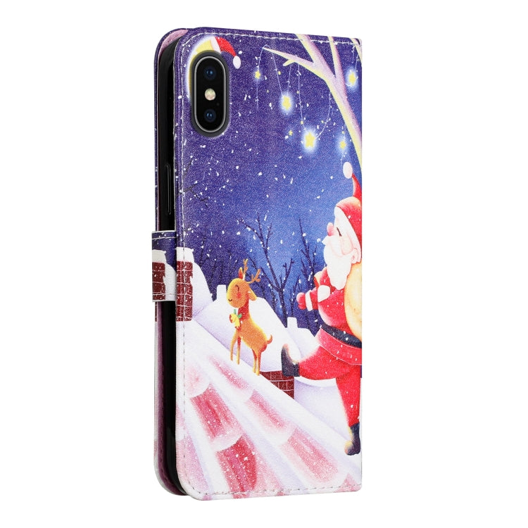 For iPhone X / XS Silk Texture Christmas Painted Pattern Horizontal Flip Leather Case with Holder & Card Slots & Wallet & Photo Frame