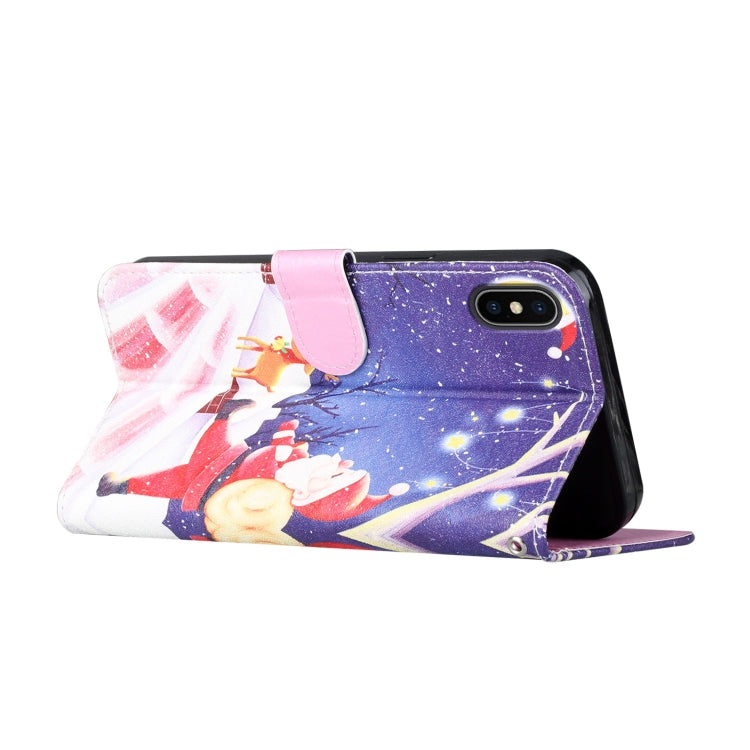 For iPhone X / XS Silk Texture Christmas Painted Pattern Horizontal Flip Leather Case with Holder & Card Slots & Wallet & Photo Frame