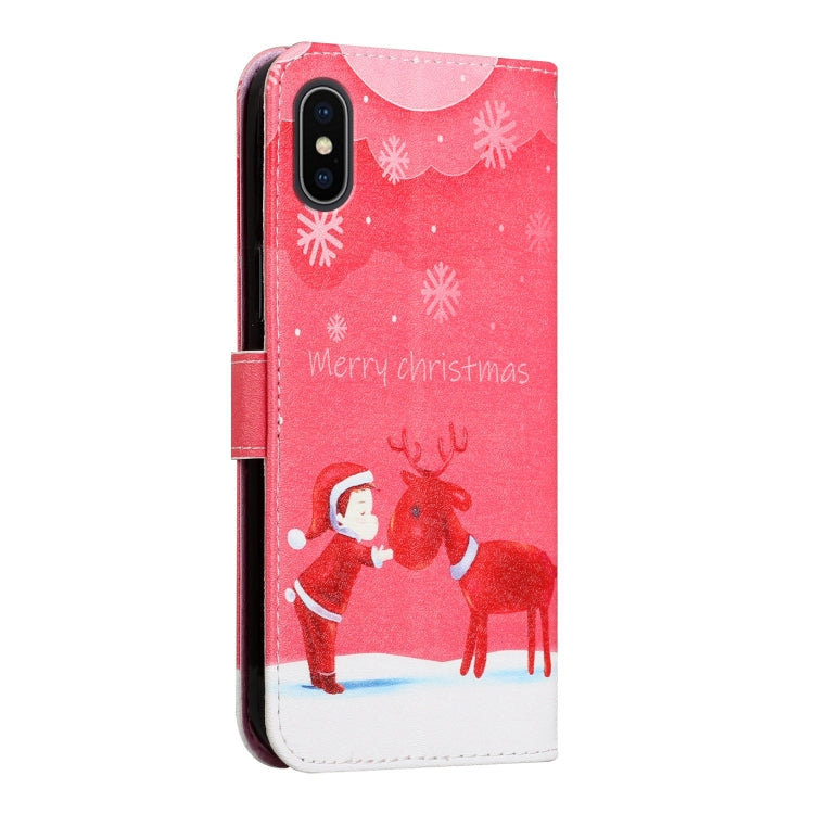For iPhone X / XS Silk Texture Christmas Painted Pattern Horizontal Flip Leather Case with Holder & Card Slots & Wallet & Photo Frame