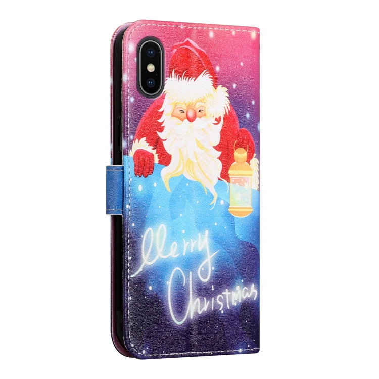 For iPhone X / XS Silk Texture Christmas Painted Pattern Horizontal Flip Leather Case with Holder & Card Slots & Wallet & Photo Frame