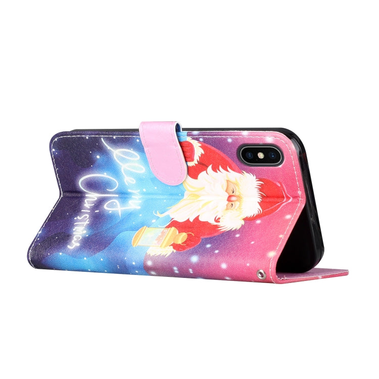 For iPhone X / XS Silk Texture Christmas Painted Pattern Horizontal Flip Leather Case with Holder & Card Slots & Wallet & Photo Frame