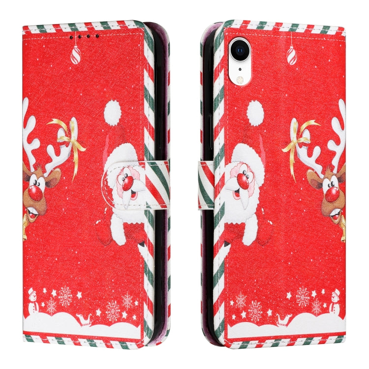 For iPhone XR Silk Texture Christmas Painted Pattern Horizontal Flip Leather Case with Holder & Card Slots & Wallet & Photo Frame