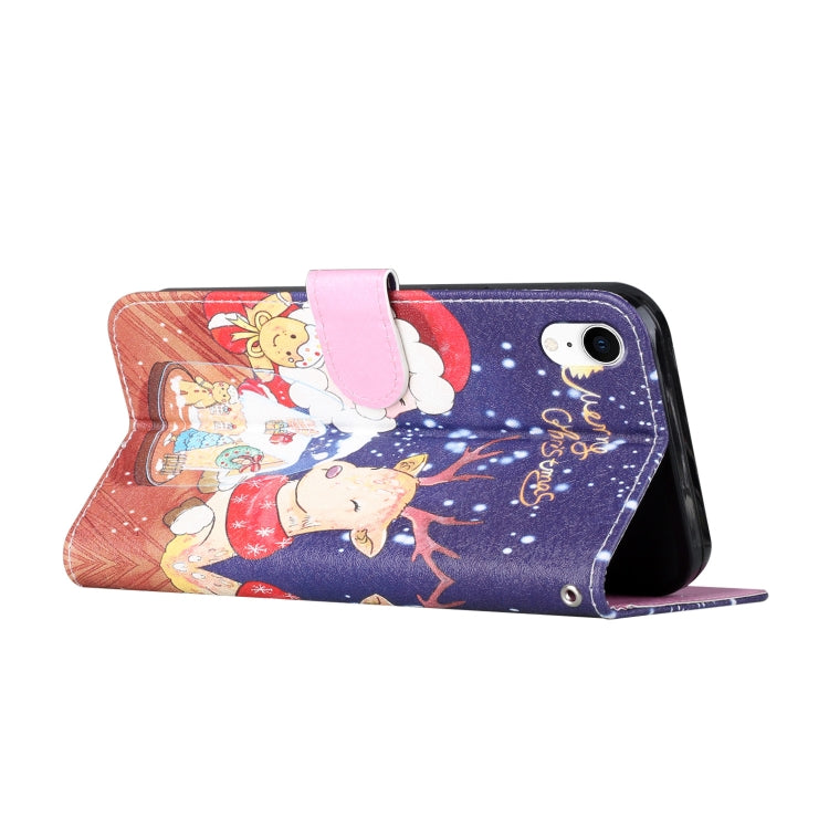 For iPhone XR Silk Texture Christmas Painted Pattern Horizontal Flip Leather Case with Holder & Card Slots & Wallet & Photo Frame