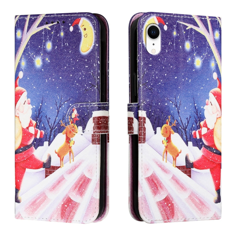 For iPhone XR Silk Texture Christmas Painted Pattern Horizontal Flip Leather Case with Holder & Card Slots & Wallet & Photo Frame
