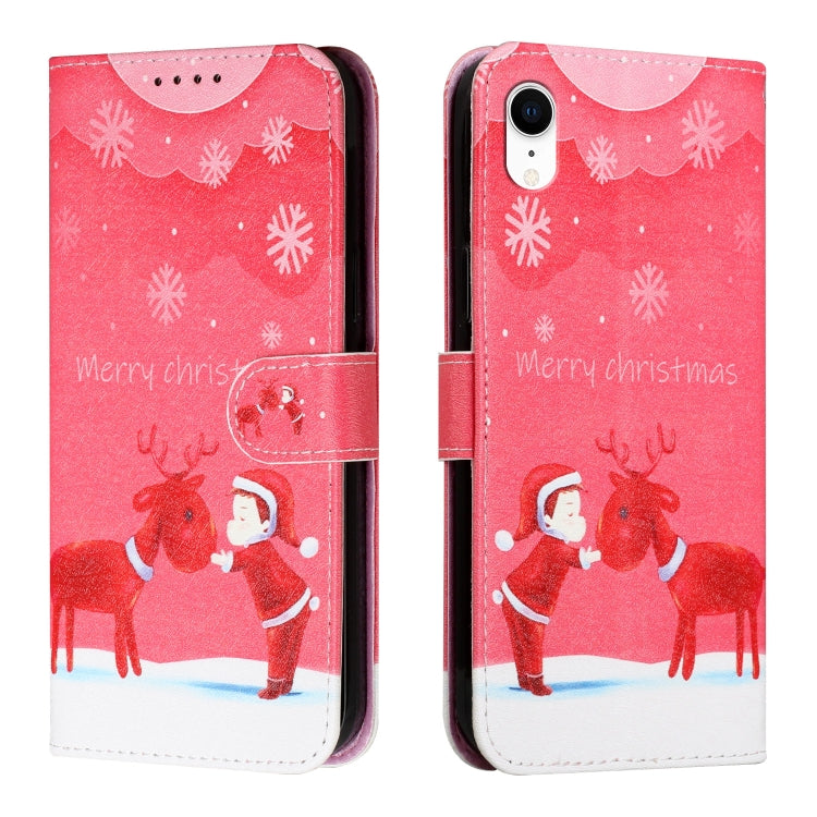 For iPhone XR Silk Texture Christmas Painted Pattern Horizontal Flip Leather Case with Holder & Card Slots & Wallet & Photo Frame