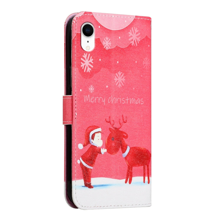 For iPhone XR Silk Texture Christmas Painted Pattern Horizontal Flip Leather Case with Holder & Card Slots & Wallet & Photo Frame