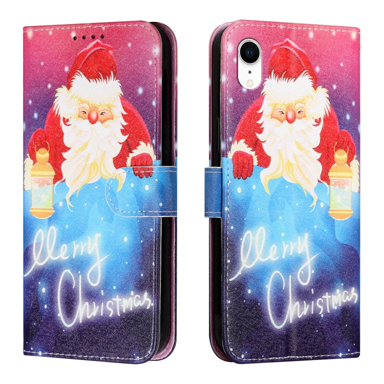 For iPhone XR Silk Texture Christmas Painted Pattern Horizontal Flip Leather Case with Holder & Card Slots & Wallet & Photo Frame