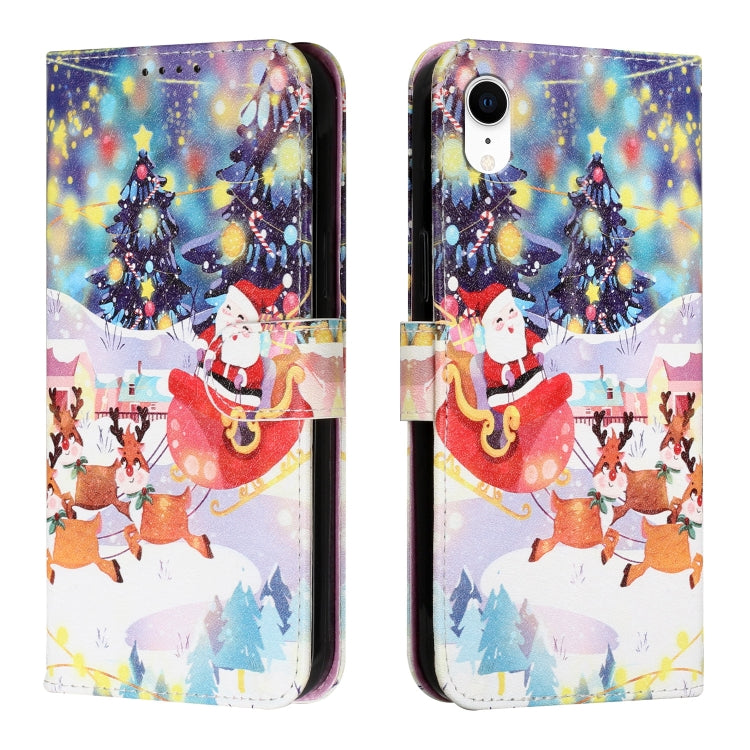 For iPhone XR Silk Texture Christmas Painted Pattern Horizontal Flip Leather Case with Holder & Card Slots & Wallet & Photo Frame