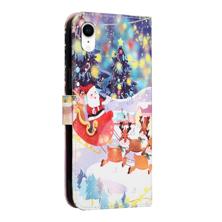 For iPhone XR Silk Texture Christmas Painted Pattern Horizontal Flip Leather Case with Holder & Card Slots & Wallet & Photo Frame