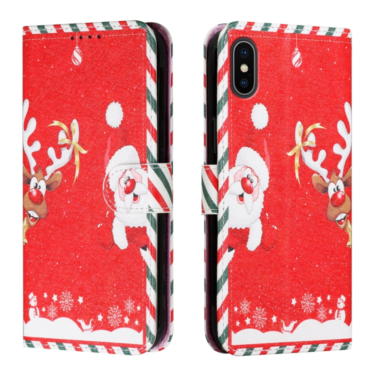 For iPhone XS Max Silk Texture Christmas Painted Pattern Horizontal Flip Leather Case with Holder & Card Slots & Wallet & Photo Frame
