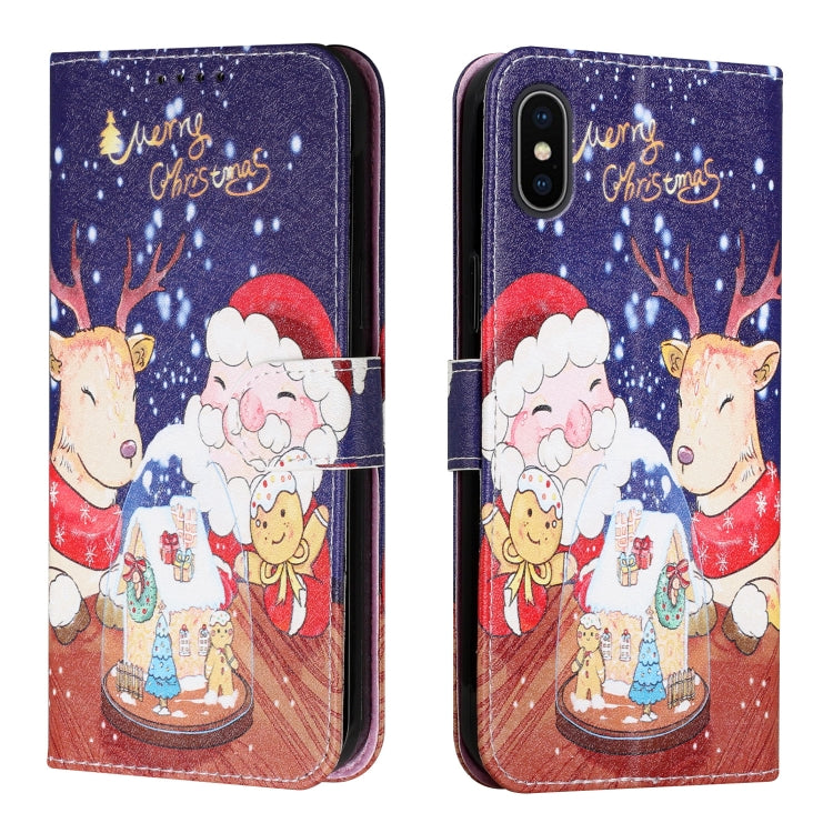 For iPhone XS Max Silk Texture Christmas Painted Pattern Horizontal Flip Leather Case with Holder & Card Slots & Wallet & Photo Frame