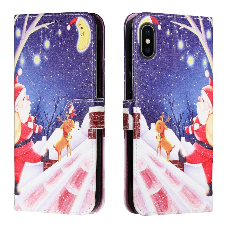 For iPhone XS Max Silk Texture Christmas Painted Pattern Horizontal Flip Leather Case with Holder & Card Slots & Wallet & Photo Frame